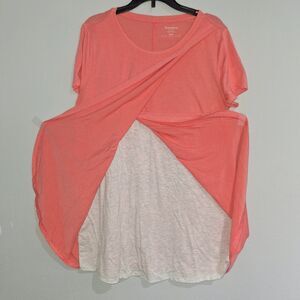 Motherhood Maternity Nursing Orange White Tulip Style Short Sleeve Tshirt Size M